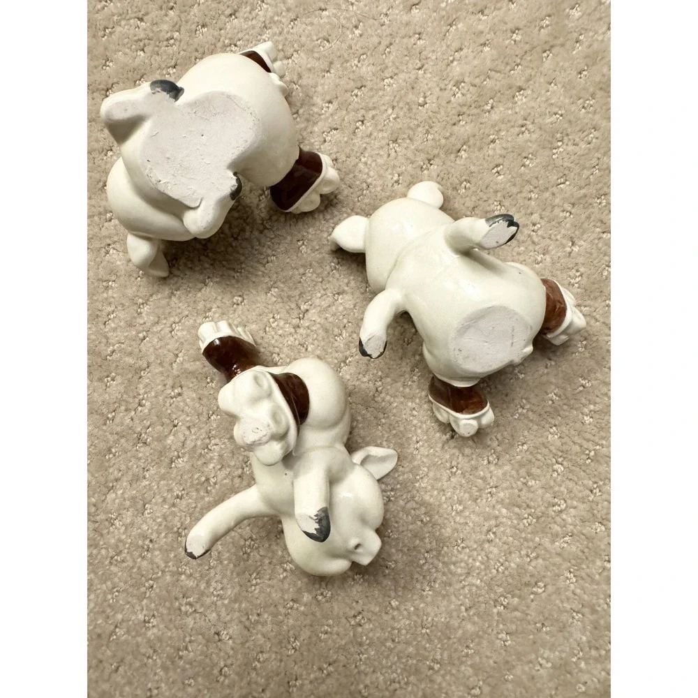PIGS ON ROLLER SKATES Vintage 1970's QQ Shiny Ceramic Figurine Japan-Set of 3